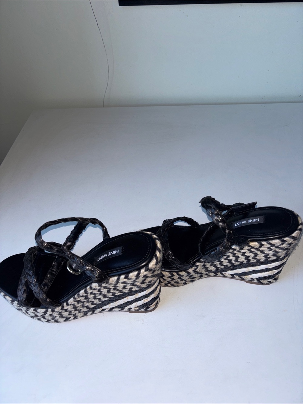 Nine West Black Braided Espadrille Wrap Wedges. Original design and comfortable
